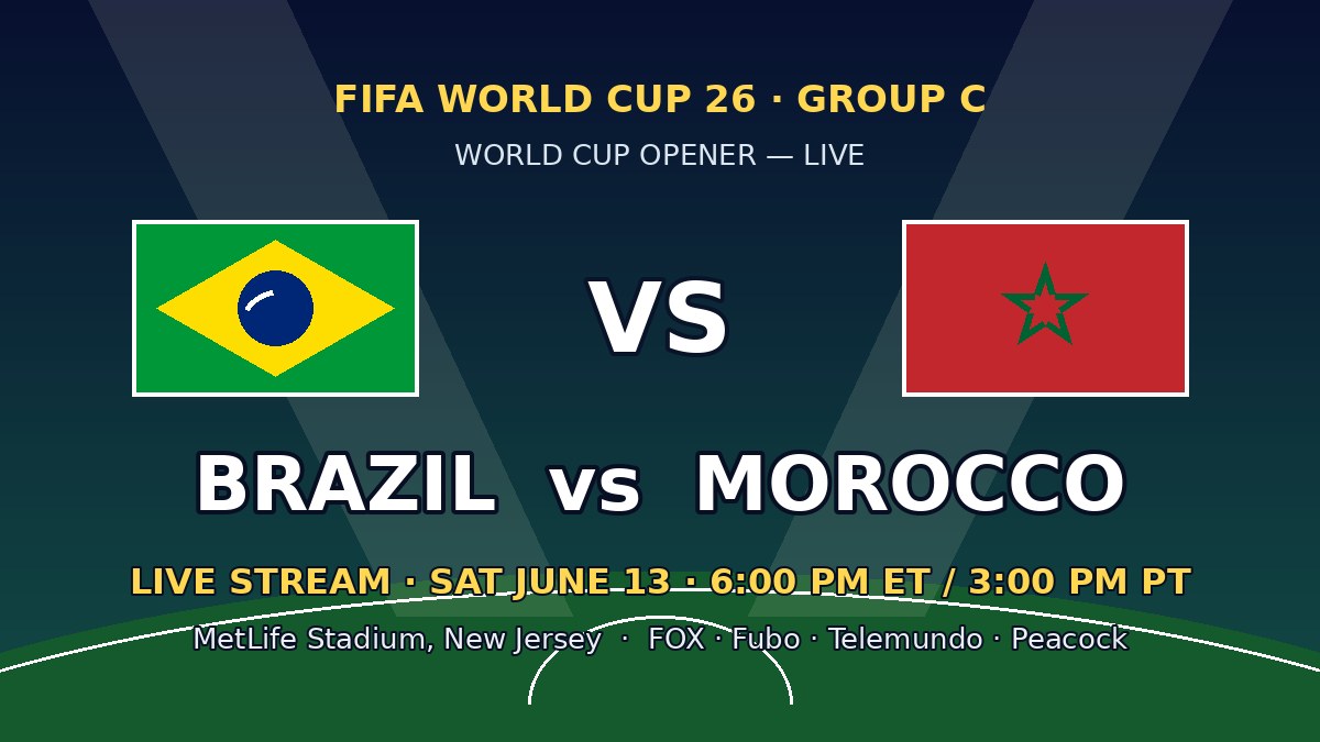 Brazil vs. Morocco live stream — FIFA World Cup 2026 Group C opener, June 13 at MetLife Stadium, 6 PM ET on FOX Sports
