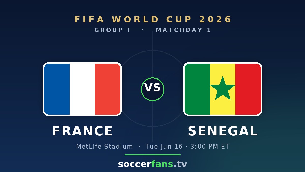France vs Senegal live stream — World Cup 2026 Group I matchday graphic