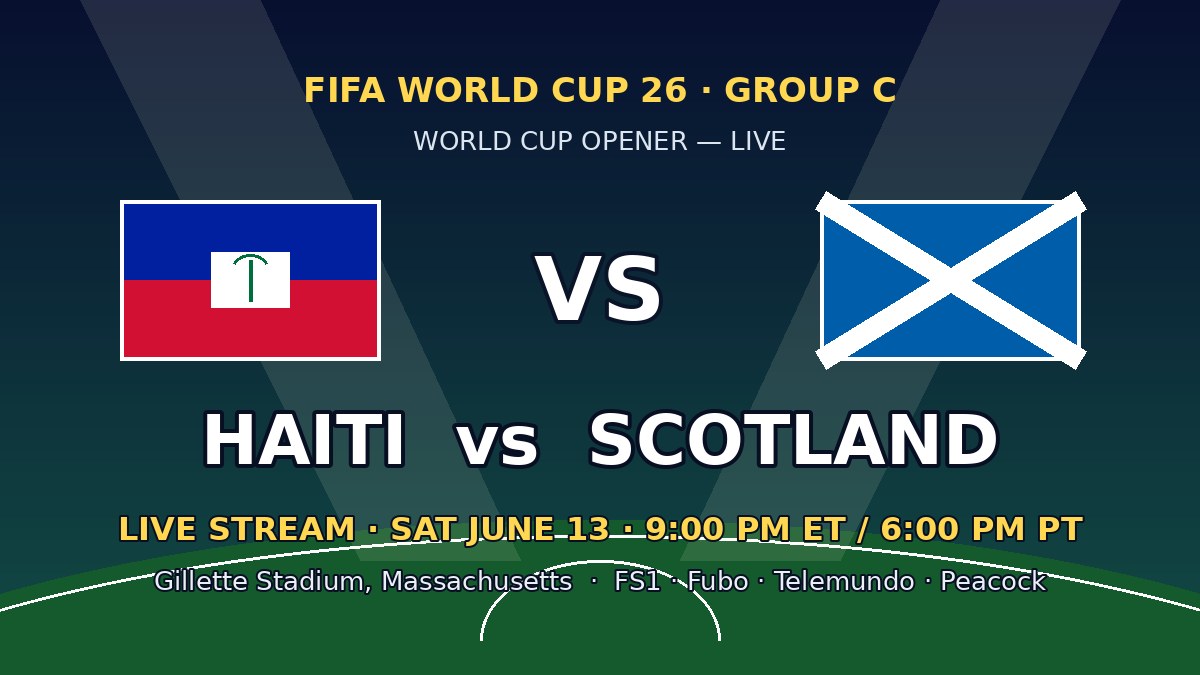 Haiti vs Scotland live stream — FIFA World Cup 2026 Group C opener, June 13 at Gillette Stadium, 9 PM ET on FS1