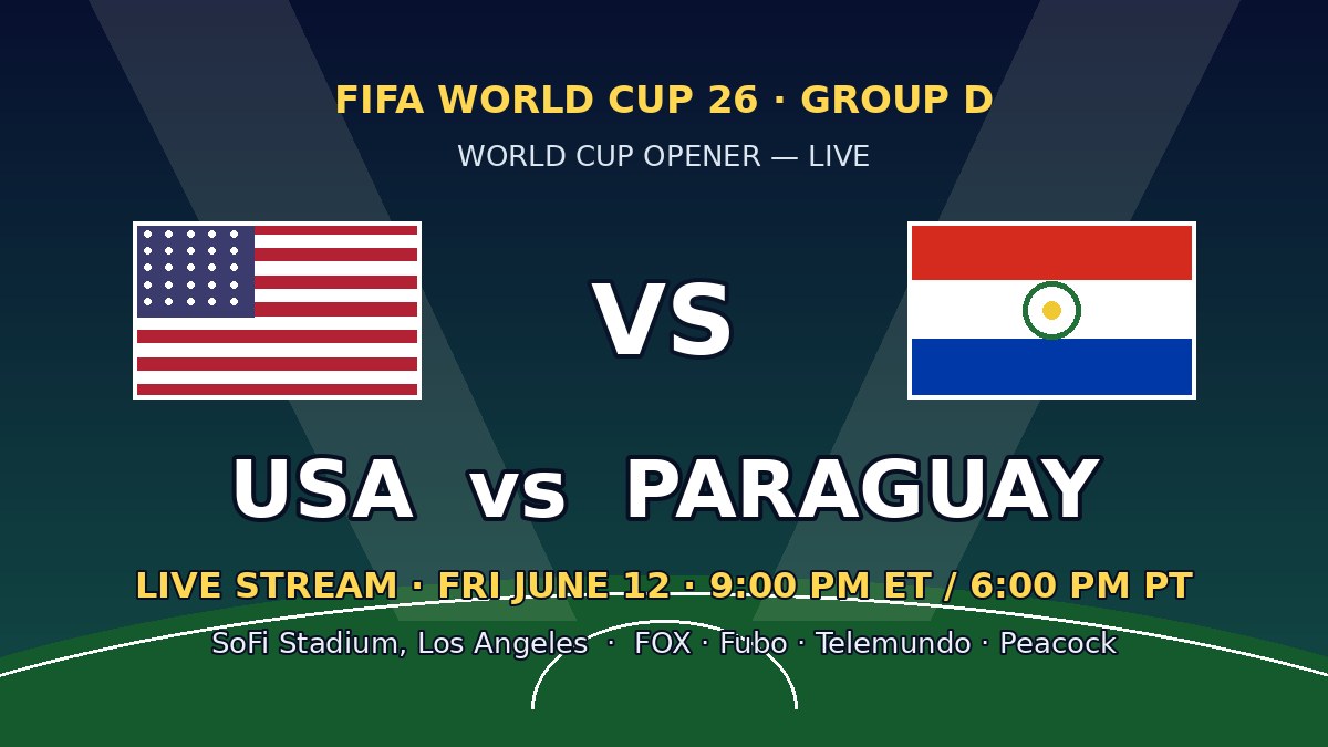USA vs Paraguay game live stream — FIFA World Cup 2026 Group D opener, June 12 at SoFi Stadium, 9 PM ET on FOX